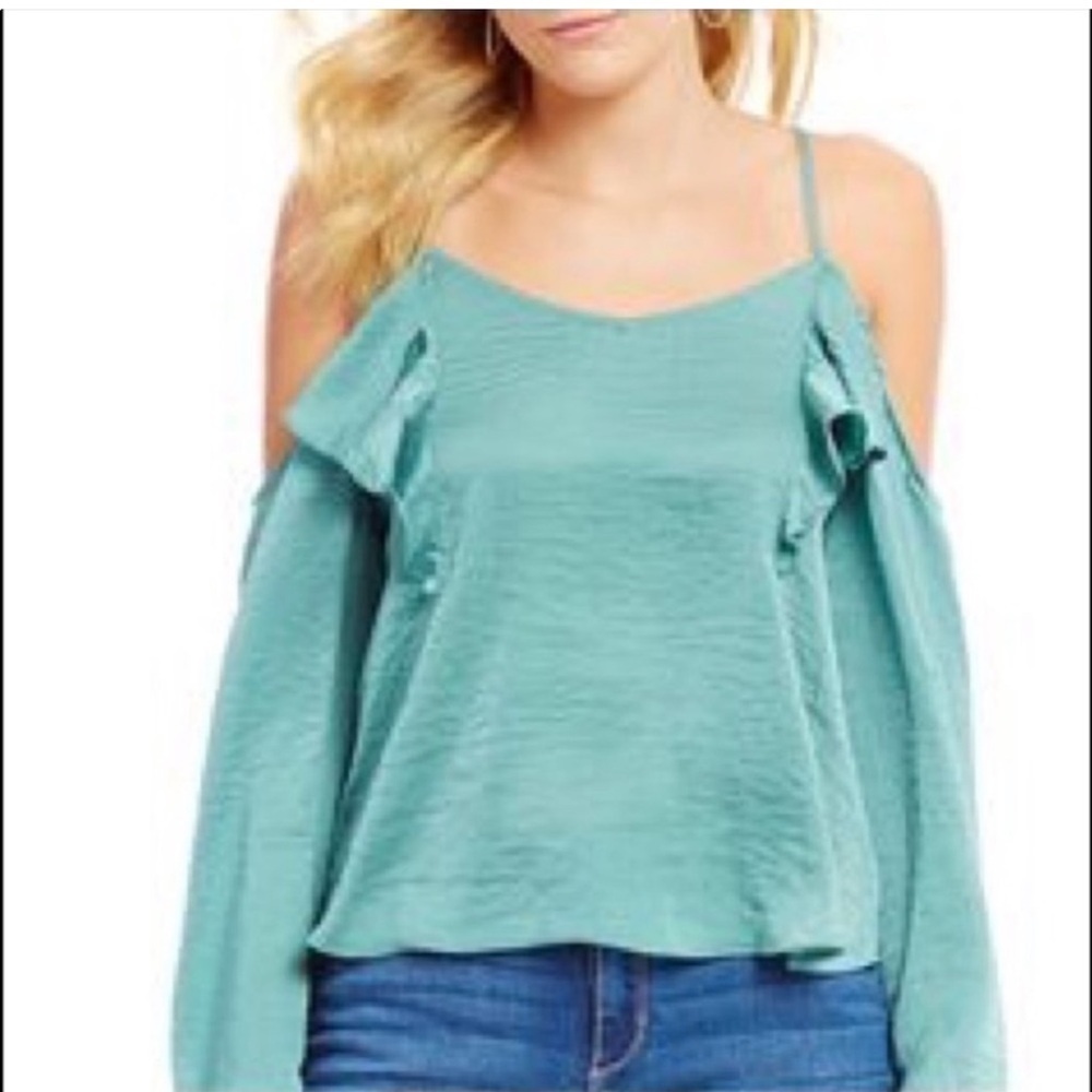 2/$30 Gianni Bini - Green Cold Shoulder Ruffle Long Sleeve Blouse XS NWT